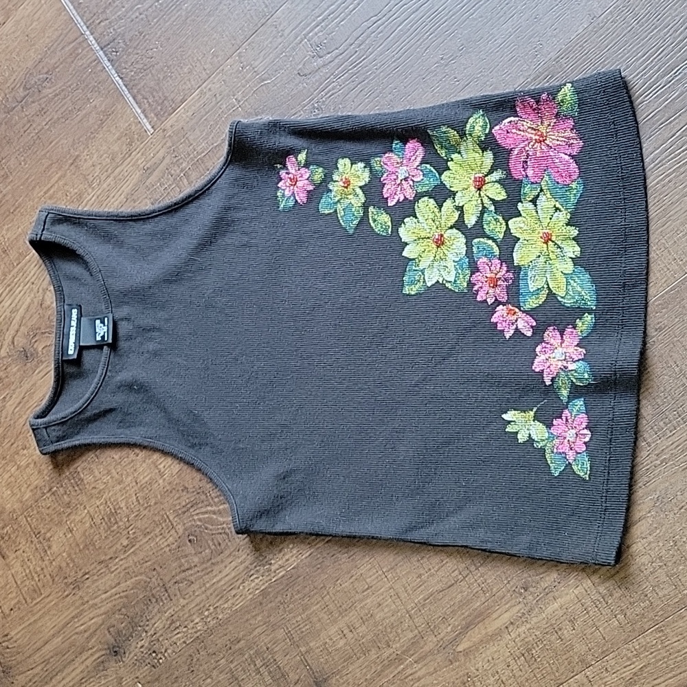 Express Jeans Black Floral Tank Top Size Medium